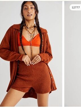 Free People Zuma knit shorts set matching set rust size medium